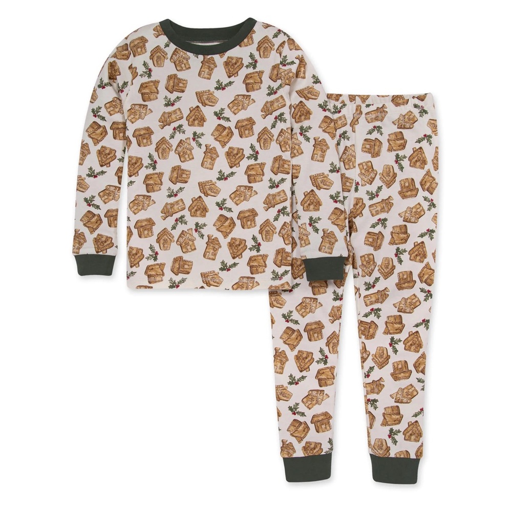 2T Burt’s Bees Baby Winter Holiday Matching Gingerbread Village Pajama Set